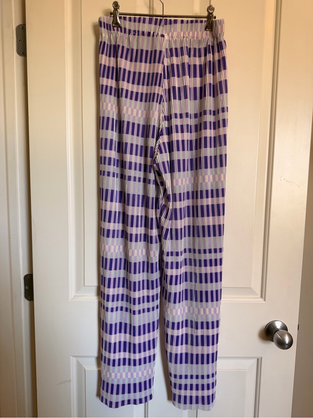 Plisse Pleated Purple Striped Wide Leg Pants